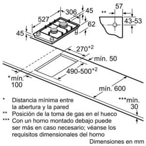 Placa Wok Dominó Bosch PRB3A6D70 de Gas Natural, de 30 cm con 2 Quemadores FlameSelect 9 niveles de potencia | Serie 8 - 6