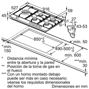 Placa de Gas Bosch PRS9A6D70 con Gas Natural de 90 cm con 5 Quemadores FlameSelect 9 niveles | Serie 8 - 7
