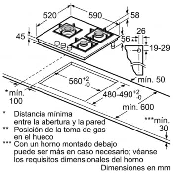 Placa de Gas Natural Bosch PPC6A6B20 de 60 cm con 3 Quemadores FlameSelect a 9 niveles | Serie 6 | Stock - 8