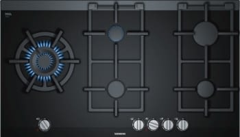 Placa de Gas Siemens ER9A6SD70 Negro de 90 cm con 5 Quemadores a 9 niveles de potencia | 1 Quemador WOK | Parrillas hierro fundido