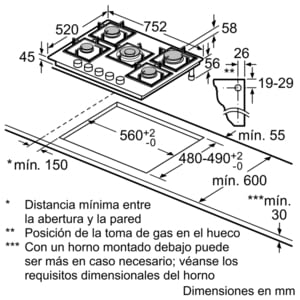 Placa de Gas Siemens EP7A6QB90 Negro de 75 cm con 5 Quemadores a 9 niveles de potencia | 1 Quemador WOK de 4 kW | Gas natural - 7