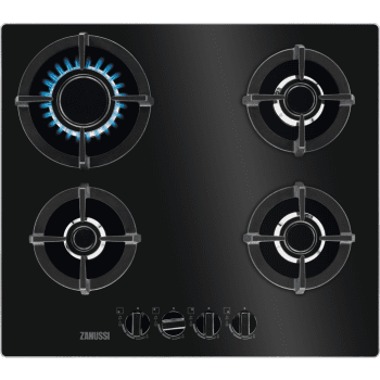 Placa Vitrocerámica Zanussi ZGO68410BA Negra de 60 cm con 4 quemadores (1 PureFlame) Termopar Parrillas de hierro fundido