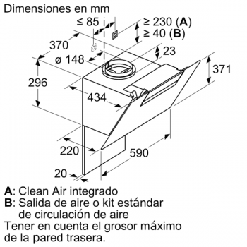 Campana decorativa de pared Bosch DWK87EM60 en Cristal Negro de 60 cm a 669 m³/h | B | Serie 2 - 8