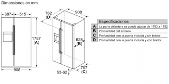 Frigorífico Americano Balay 3FAF494XE Libre Inoxidable Antihuellas de 178.7 x 90.8 cm 533 L Dispensador puerta Clase A++ - 9