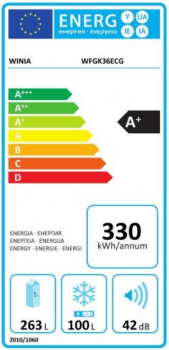Frigorífico 2P Winia WFGK36ECG Inox de 170.5 x 69 cm con 363 L No Frost | A+ - 3