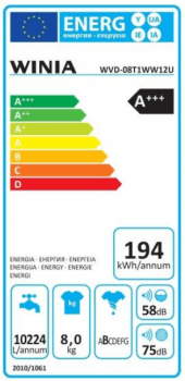 Lavadora Winia WVD-08T1WW12U Blanca de 8Kg a 1200 rpm | Clase A+++ - 2