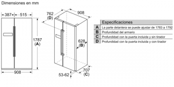 Frigorífico Americano Bosch KAN93VIFP Inoxidable antihuellas de 178.7 x 90.8 cm No Frost | Motor Inverter Clase A++ | Serie 4 - 8