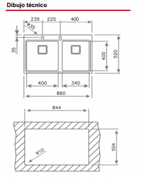 TEKA ZENIT R15 2C 86 FREGADERO INOX 2 CUBETAS - 3
