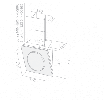 ELICA MINI OM WH/F/55 CAMPANA CRISTAL BLANCO INCLINADA 55CM 603M3/H - 2