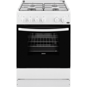 Cocina a Gas Zanussi ZCG61281WA Blanca de 85 x 60 cm con 4 quemadores gas butano y Horno de Gas con Grill Clase A