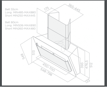 ELICA BELT BL/F/80 CAMPANA CRISTAL NEGRO INOX INCLINADA 80CM 691M3/H - 2