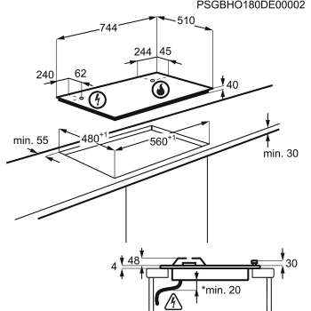 Placa de Gas Zanussi ZGH76524XS Inox de 75 cm con 5 quemadores (1 Wok) Termopar Parrillas de hierro fundido - 6