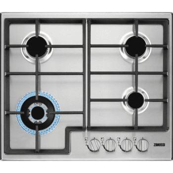 Placa de Gas Zanussi ZGH66424XS Inox de 60 cm con 4 Quemadores (1 Wok) Termopar Parrillas de hierro fundido
