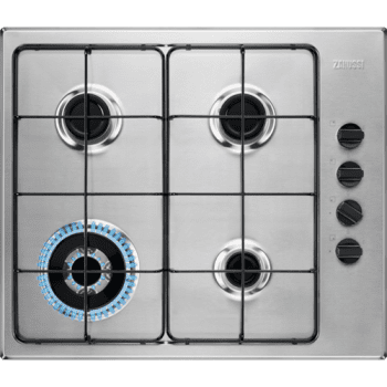 Placa de Gas Zanussi ZGH62424XA Inox de 60 cm con 4 Quemadores (1 Wok) Termopar Parrillas Esmaltadas