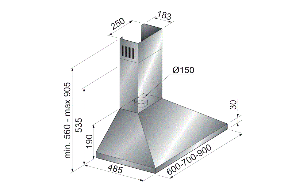 THERMEX CAMINO ECO MURAL 600mm CAMPANA INOX 436M3/H INOX - 2