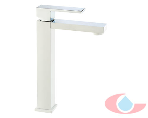 Monomando-de-lavabo-alto-tizziano-blanco-con-cromo