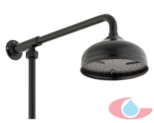 detalle rociador Época y soporte a pared negro mate