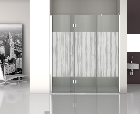 Mampara decorativa de vidrio con puerta batiente Mampara decorativa de vidrio con puerta batiente