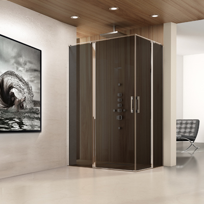 Mampara de baño en vidrio gris