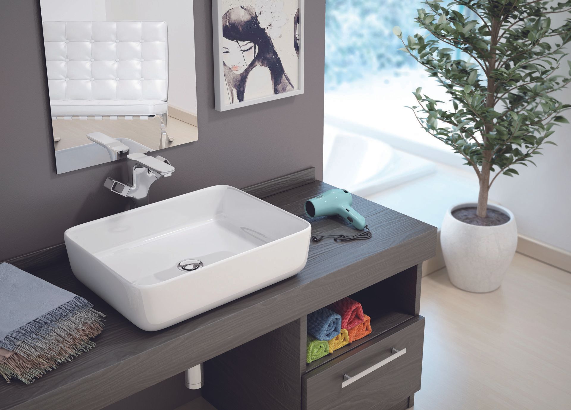 Lavabo ceramico sobre mueble