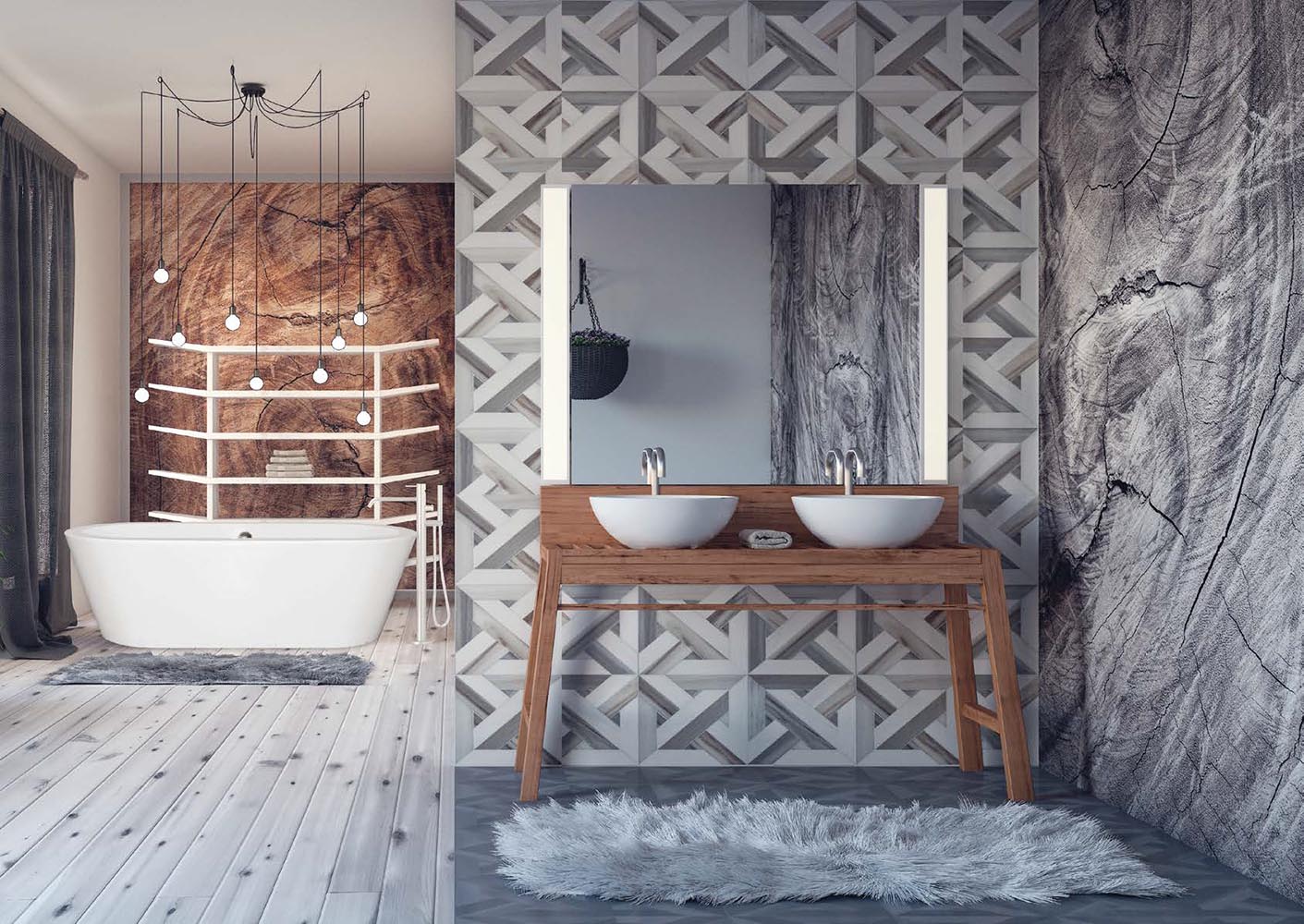 Modern interior design of bathroom 3D Render