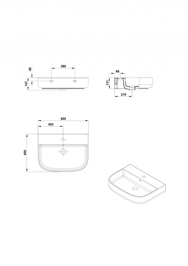 Lavabo 60x45 cm.