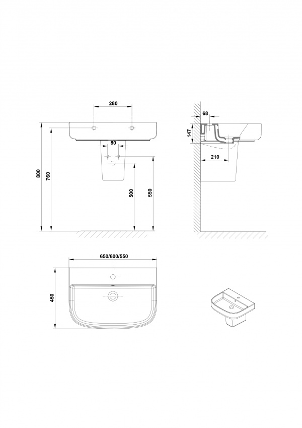 Lavabo 55x45 cm.