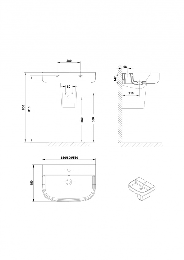 Lavabo 55x45 cm.