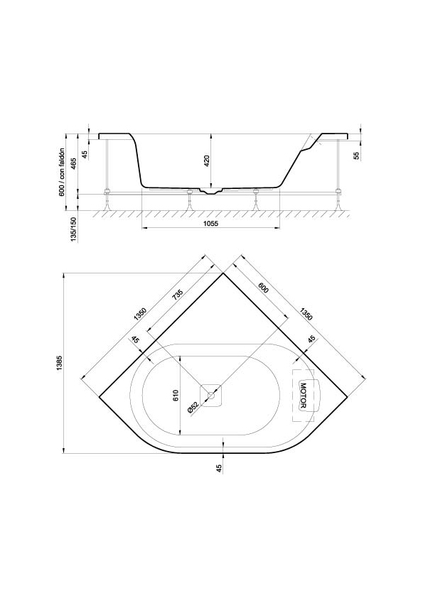 Angular. Emotive Flex Center. Hidromasaje Agua 135x135. Sin faldón