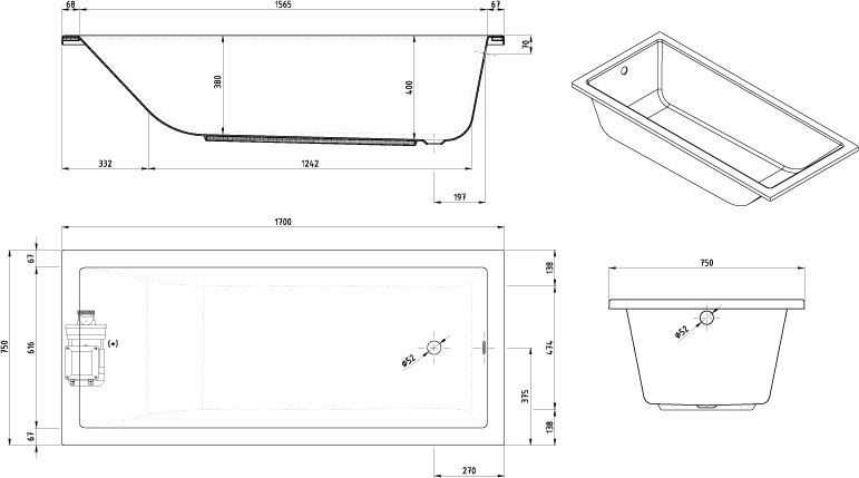 Sensitive Smart. Hidromasaje Agua+Aire 170x75