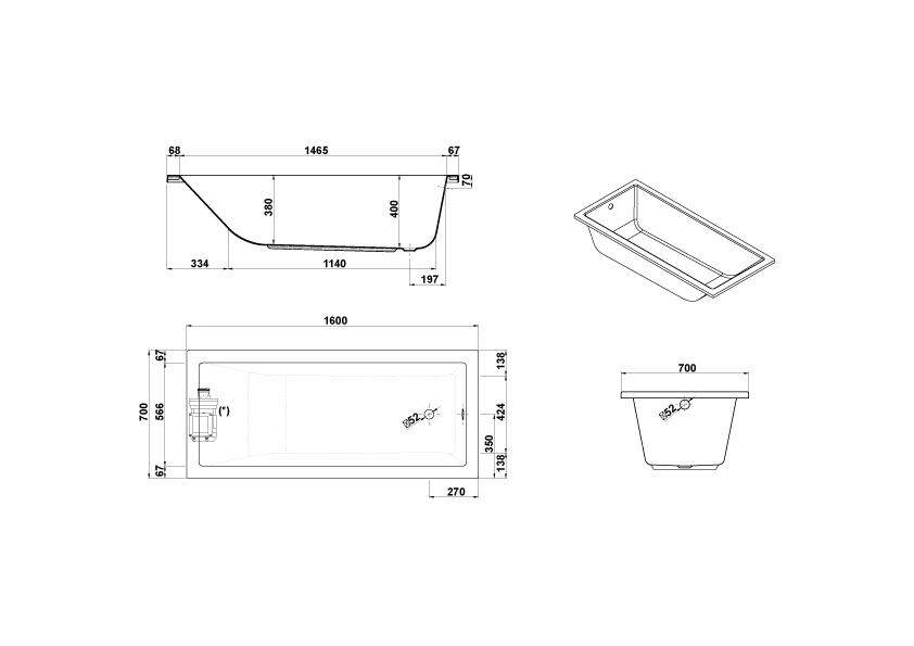 Rectangular No Hidro 160x70