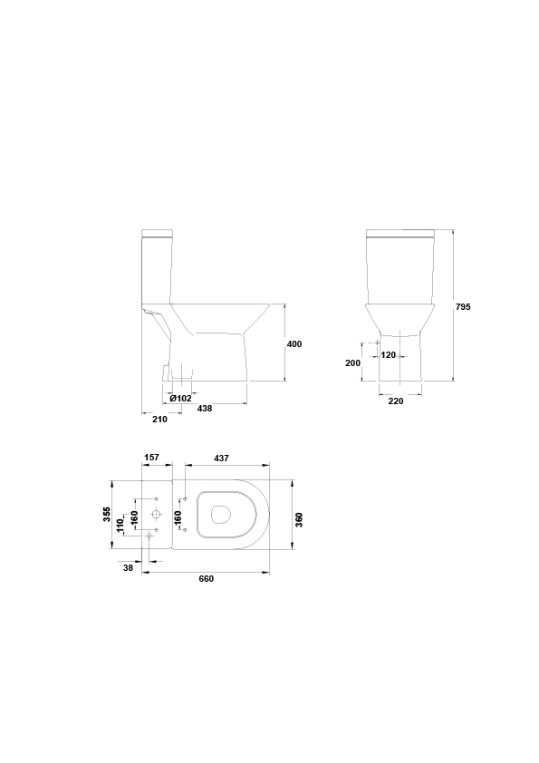 Réservoir attenant double poussoir 4,5/3 litres