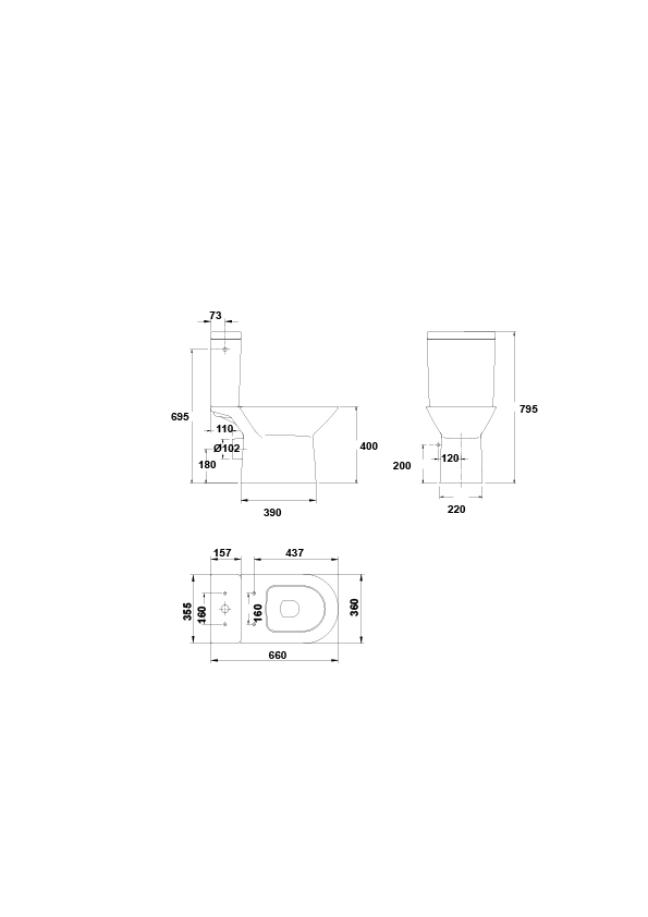 Réservoir attenant double poussoir 4,5/3 litres