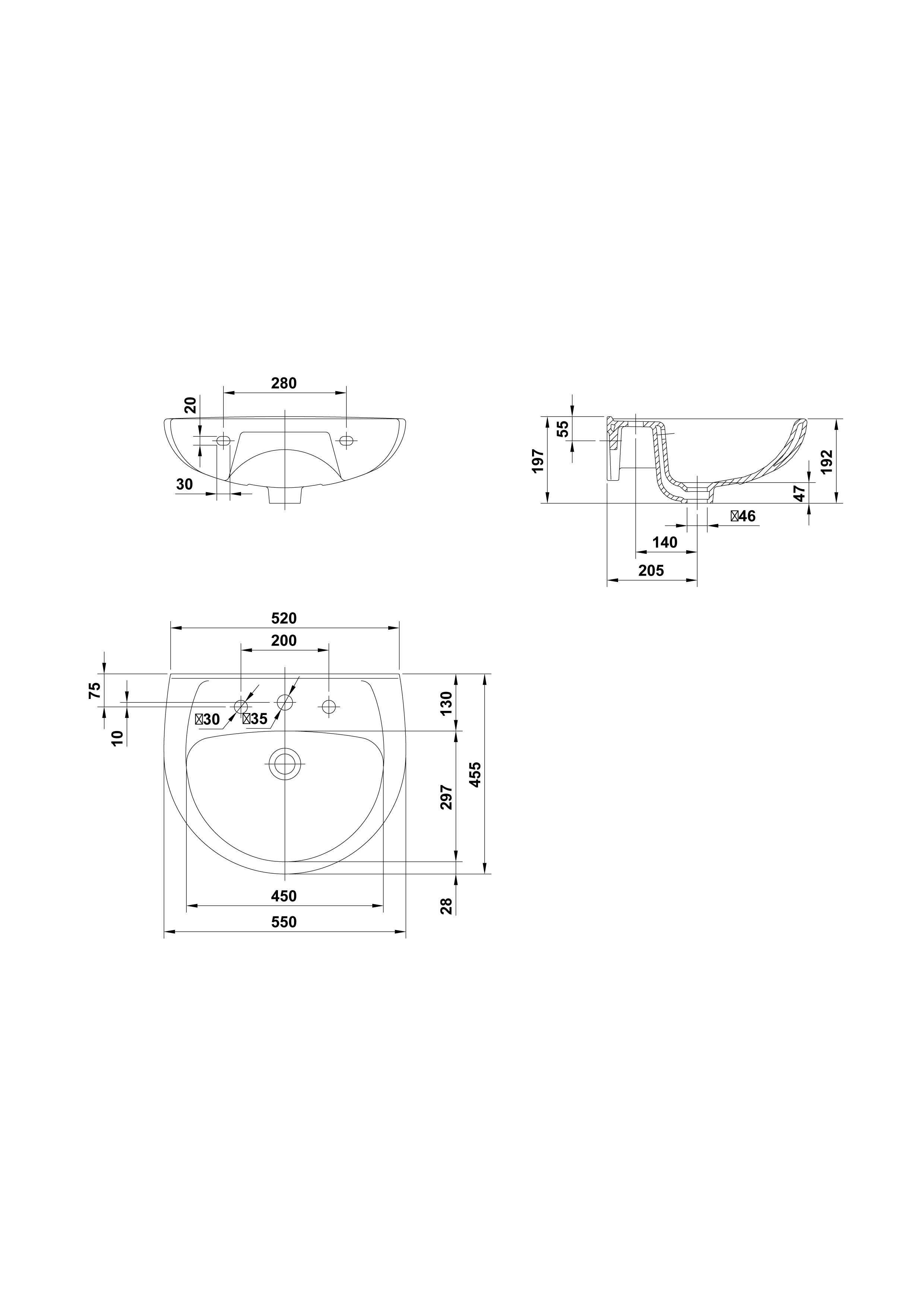Lavabo 55x45,5 cm.