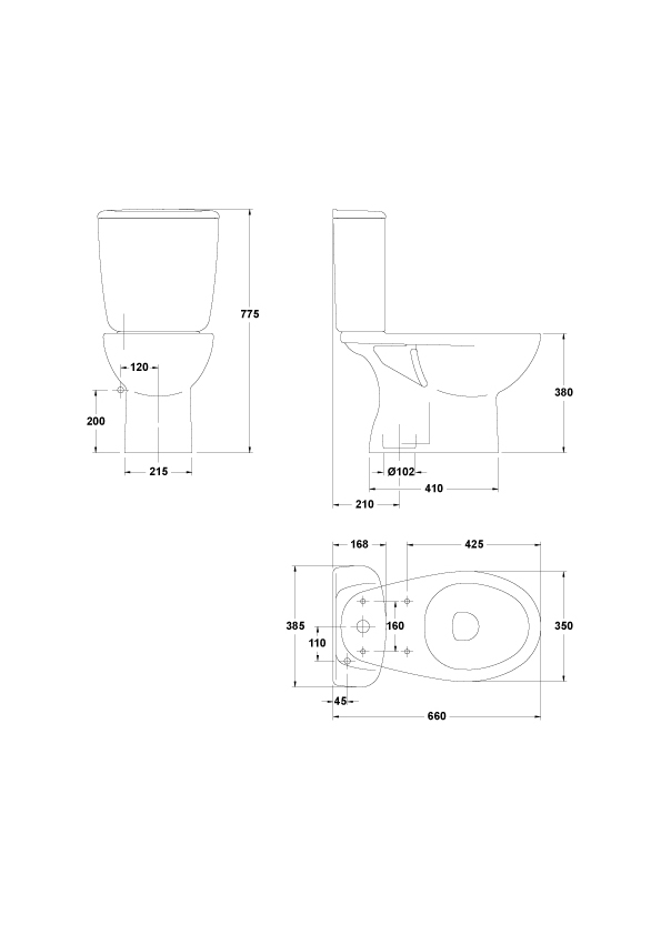 Réservoir attenant double poussoir 6/3 litres