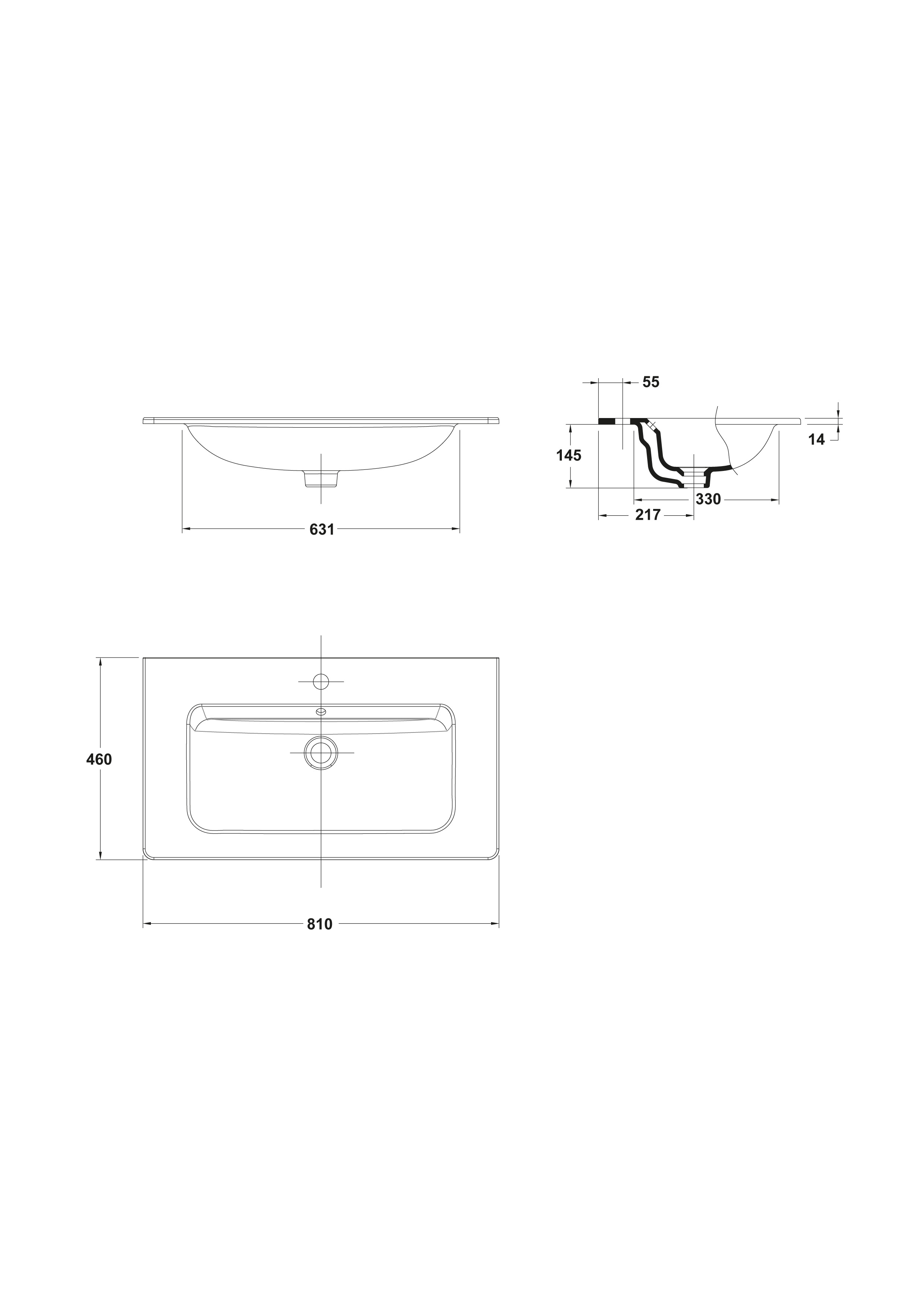 Lavabo de sobremueble 81x46 cm.