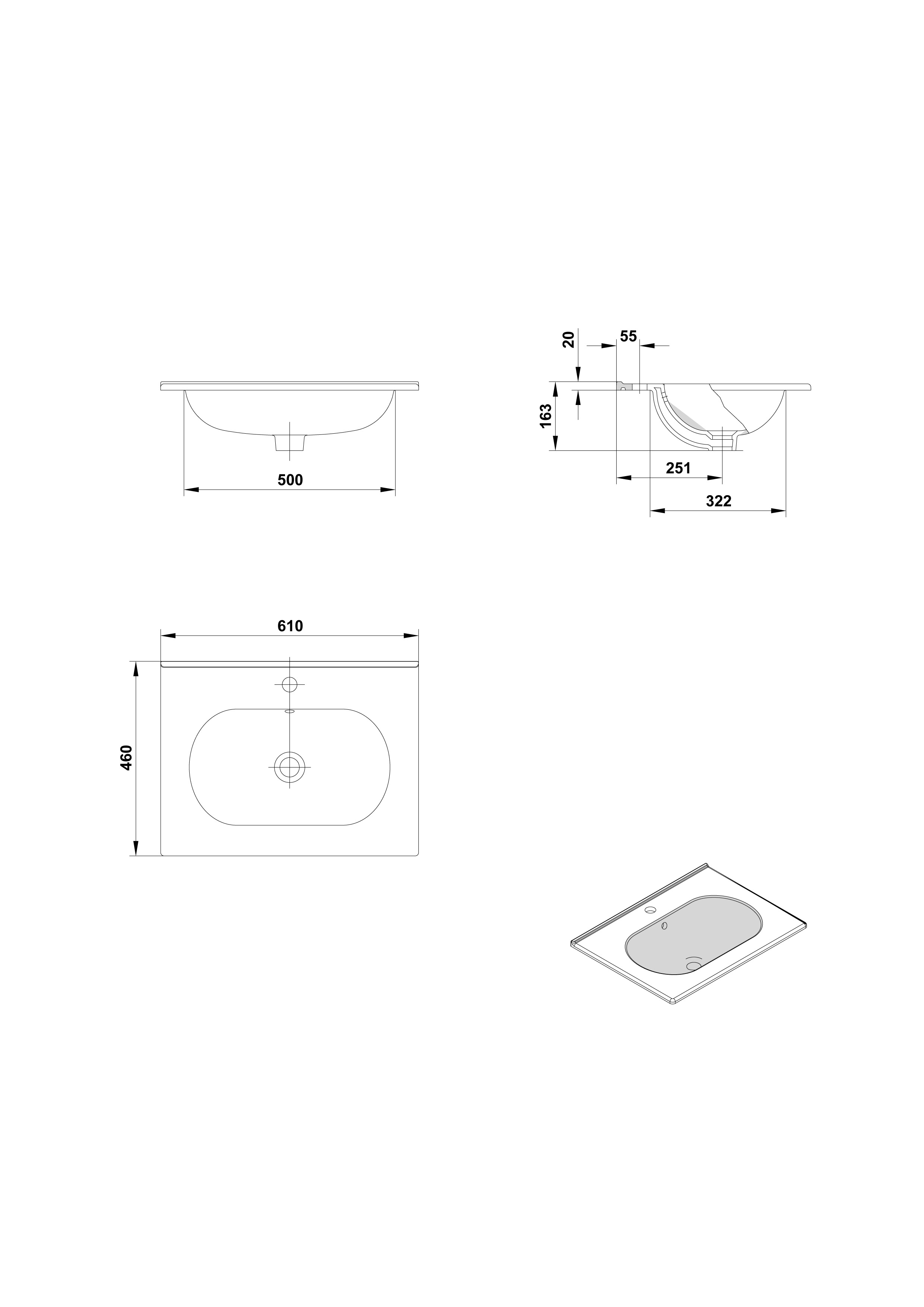 Lavabo de sobremueble de 61 x 46 x 1.5 cm. con rebosadero