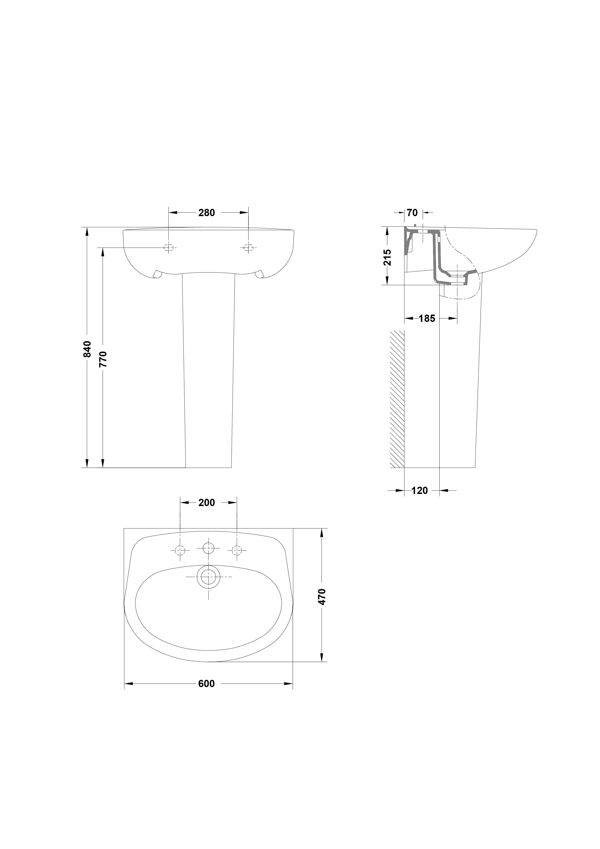 Lavabo 60x46 cm.