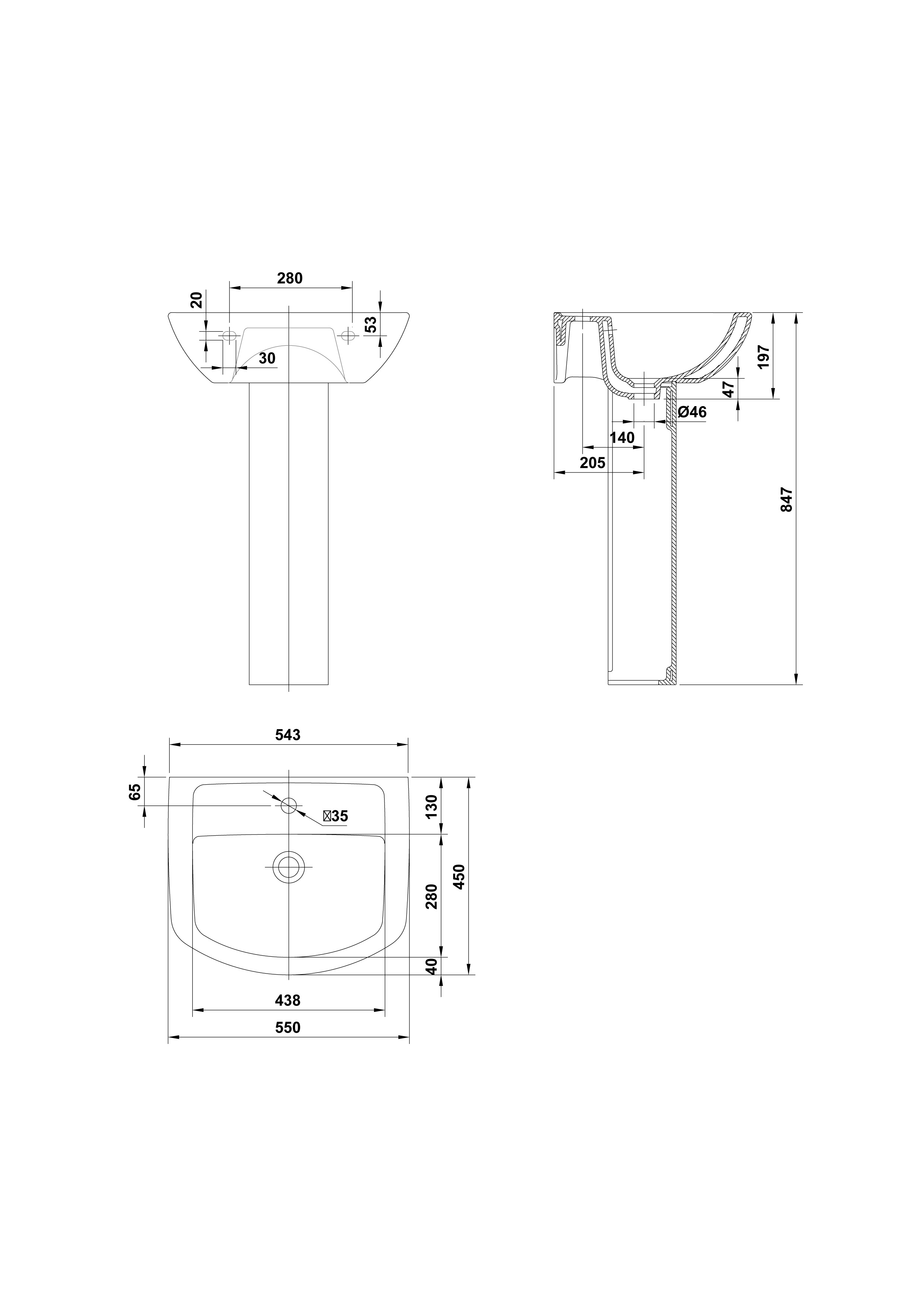 Lavabo 55x45 cm,
