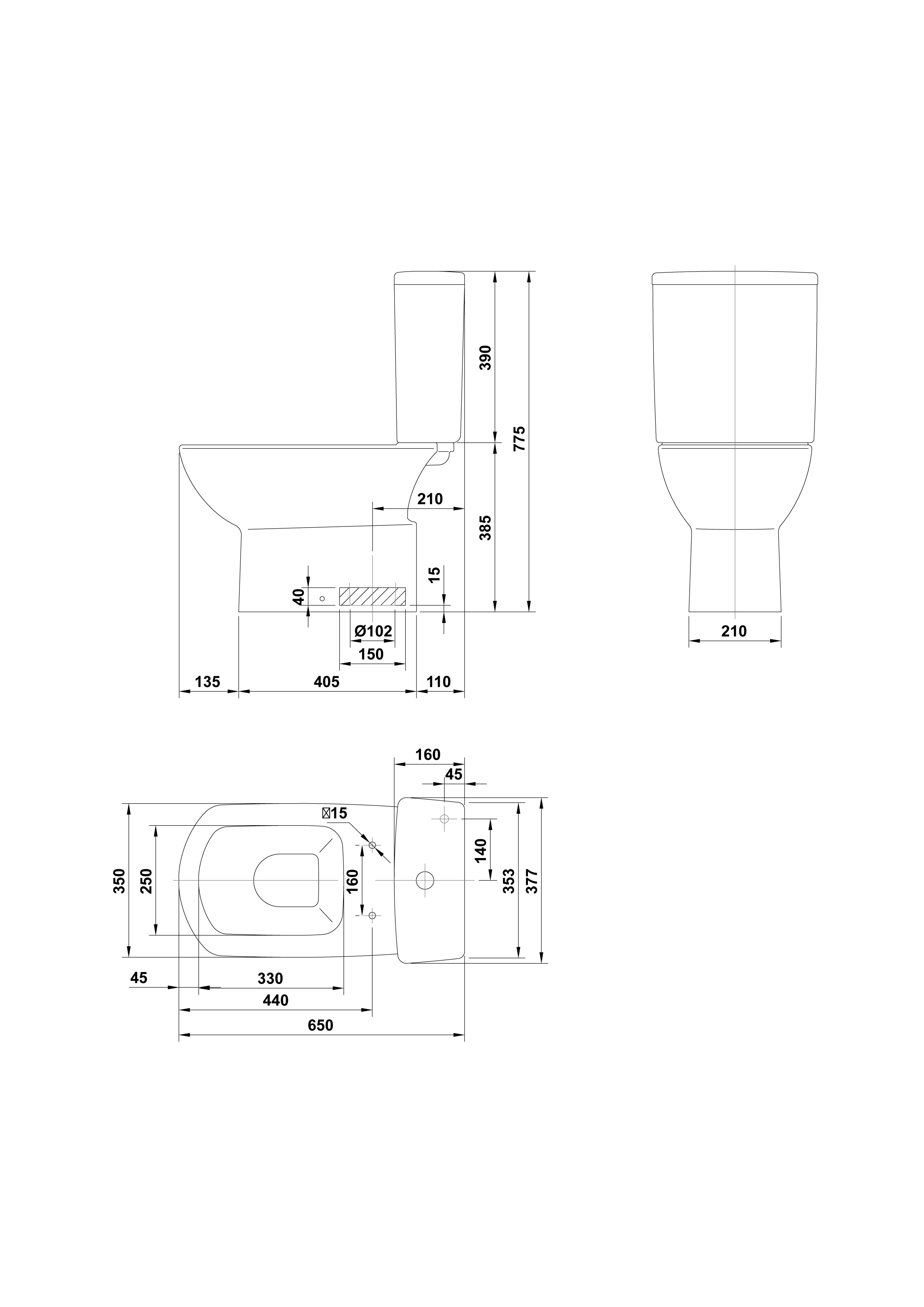 Réservoir attenant double poussoir 6/3 litres