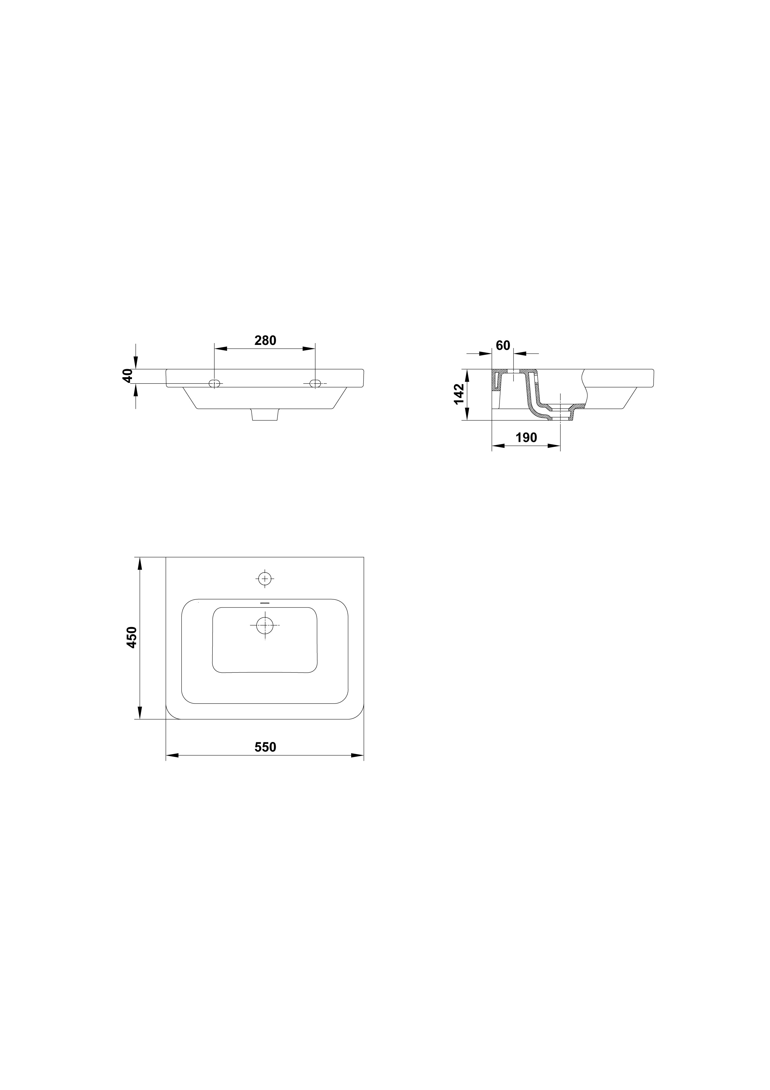 Lavabo 55x45 cm.