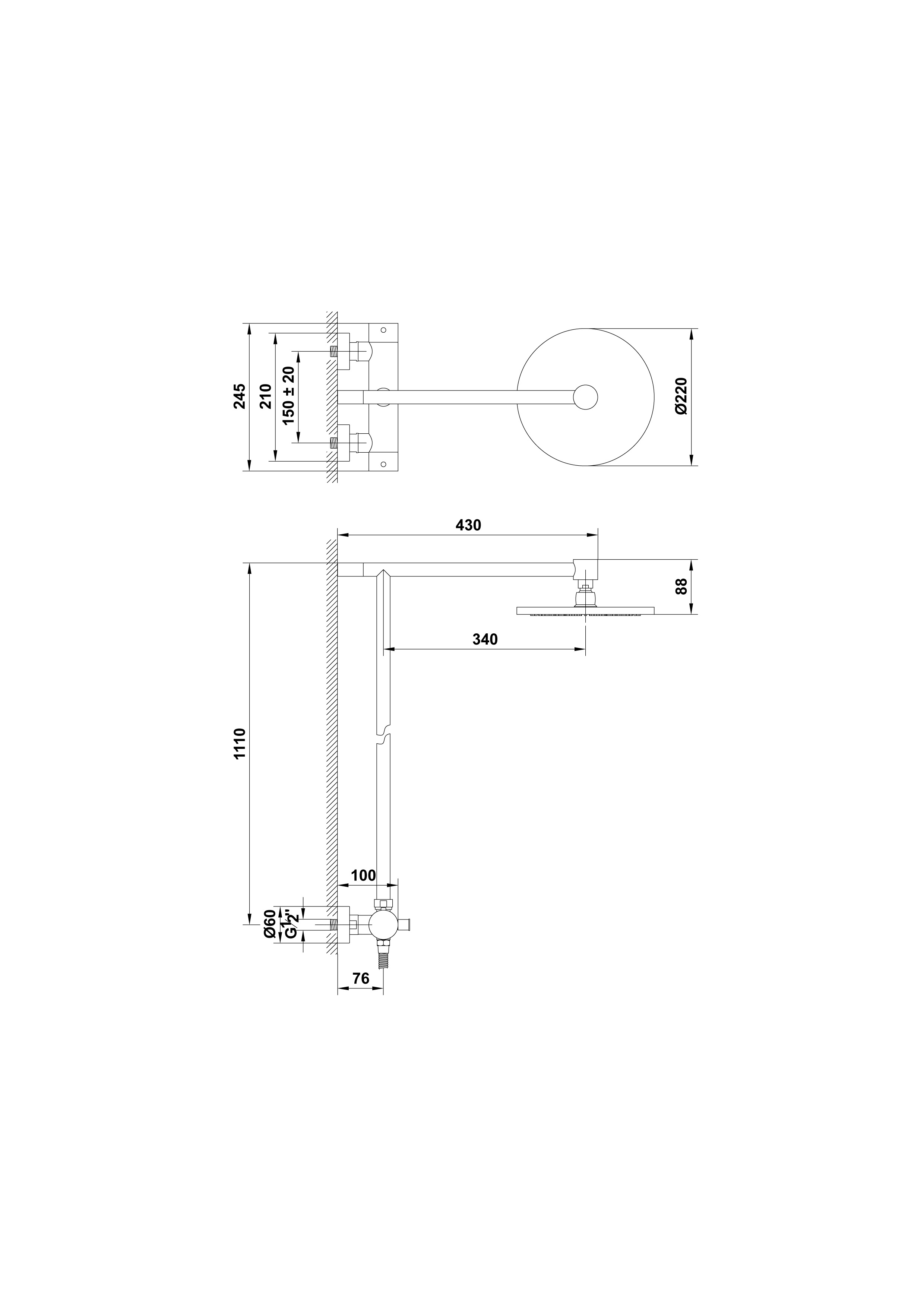 Colonne de douche. Robinetterie thermostatique. Dispositif de sécurité 38º C SafeStop.