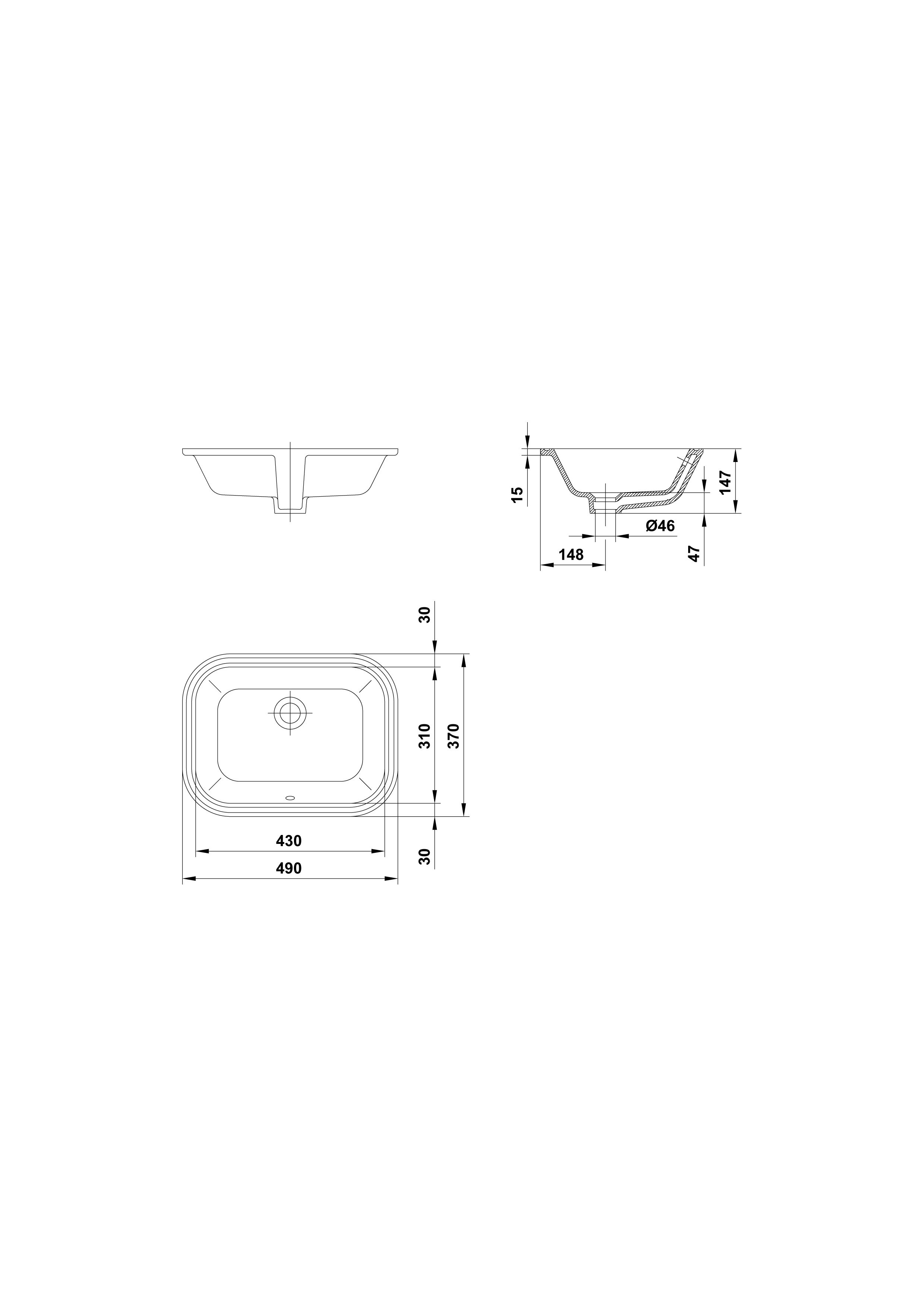 Vasque sous plan 49x37 cm.