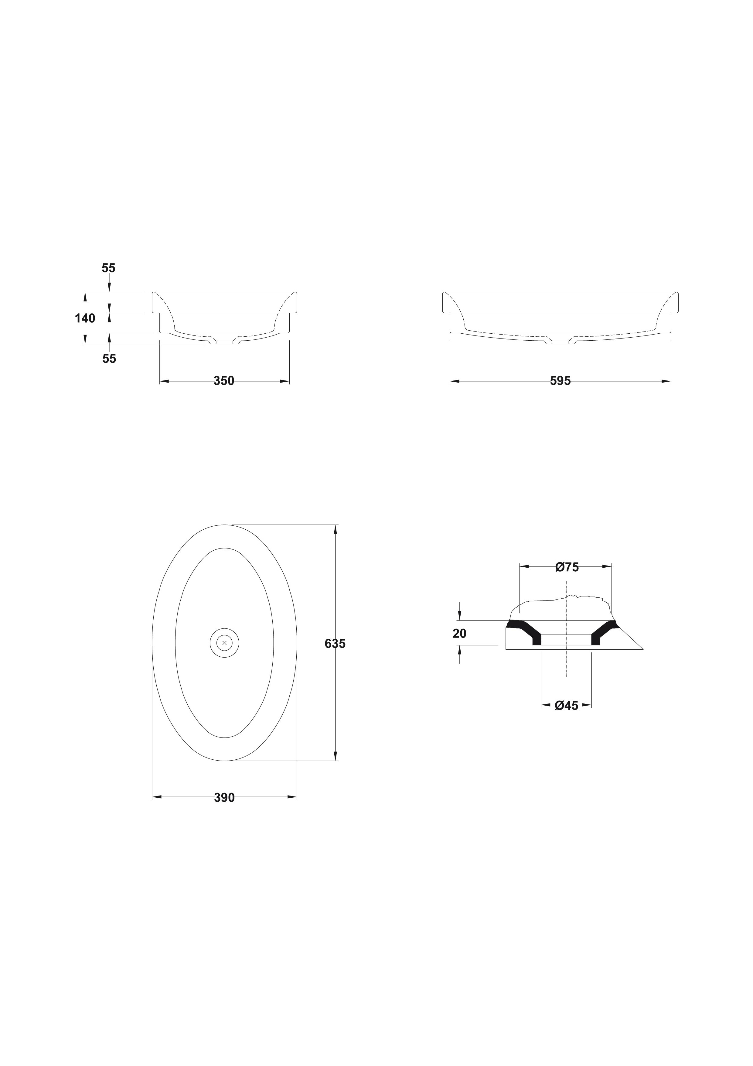 Lavabo 63,5x39 cm.