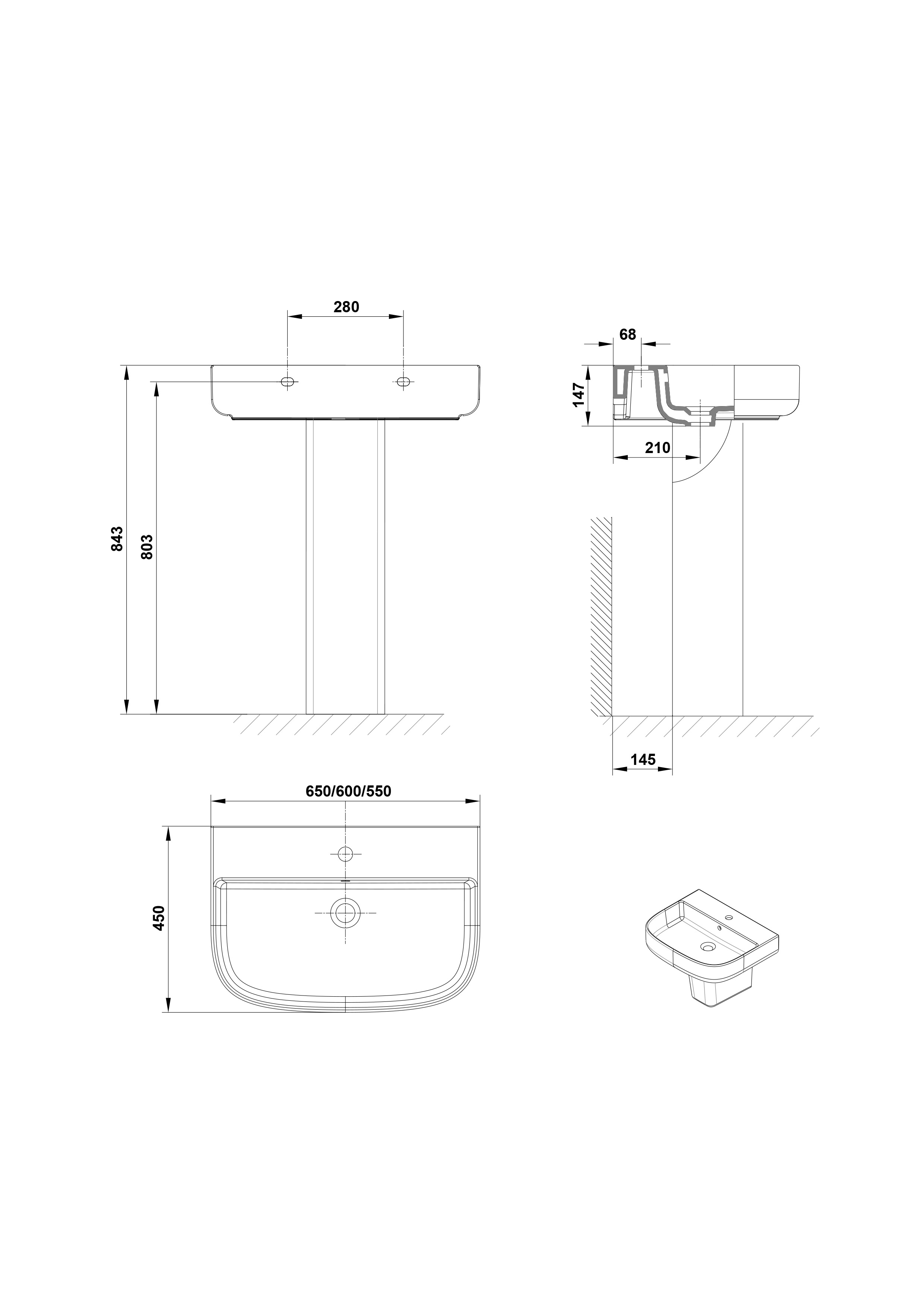 Lavabo 60x45 cm.