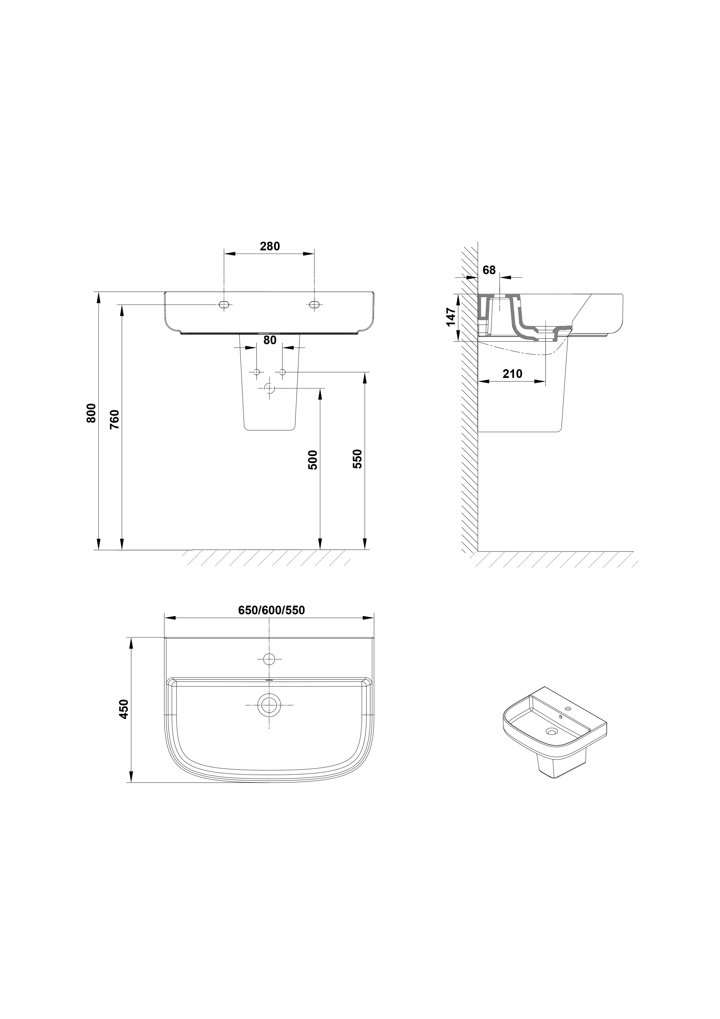 Lavabo 55x45 cm.