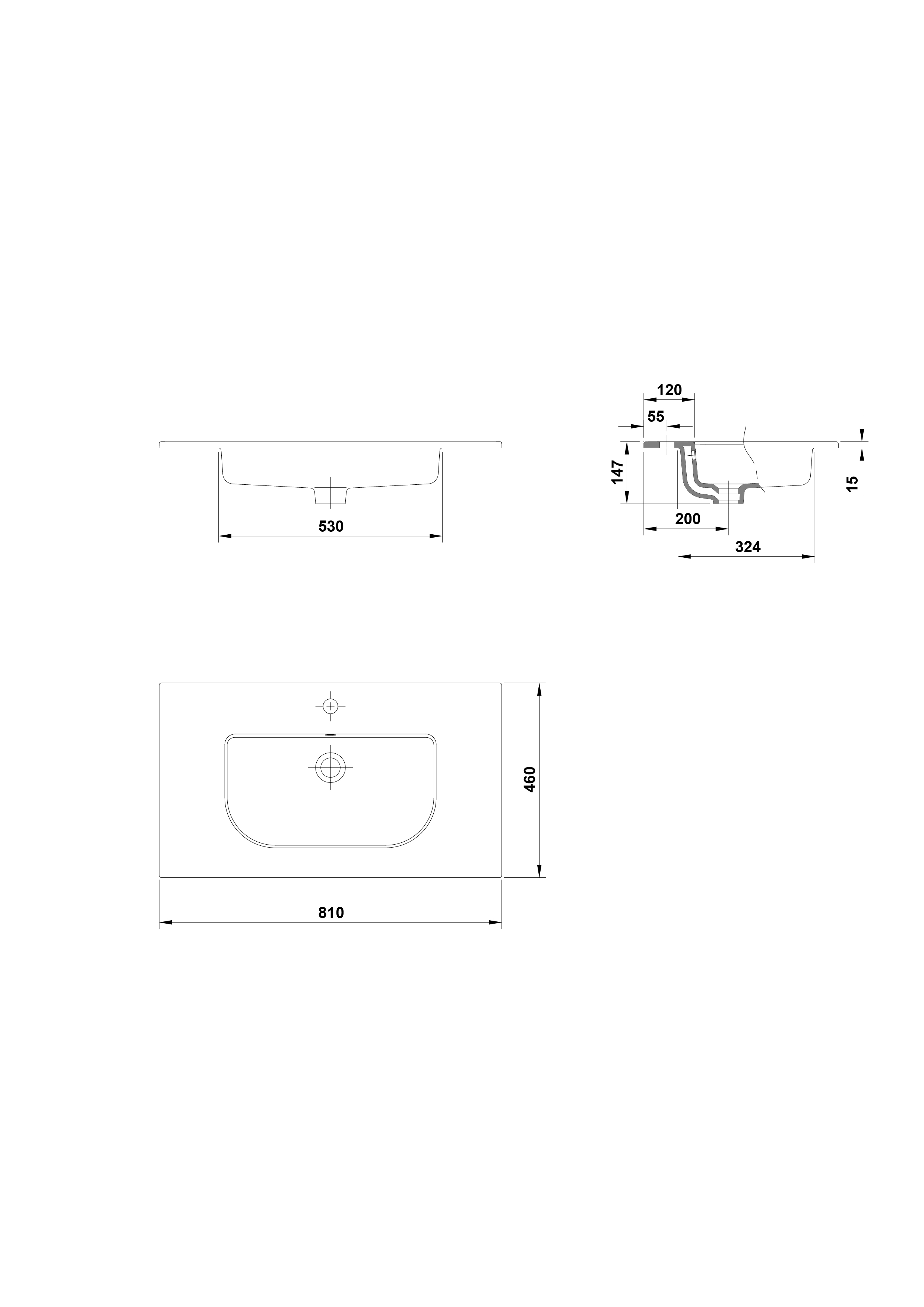 Lavabo à poser sur meuble 811x46cm.
