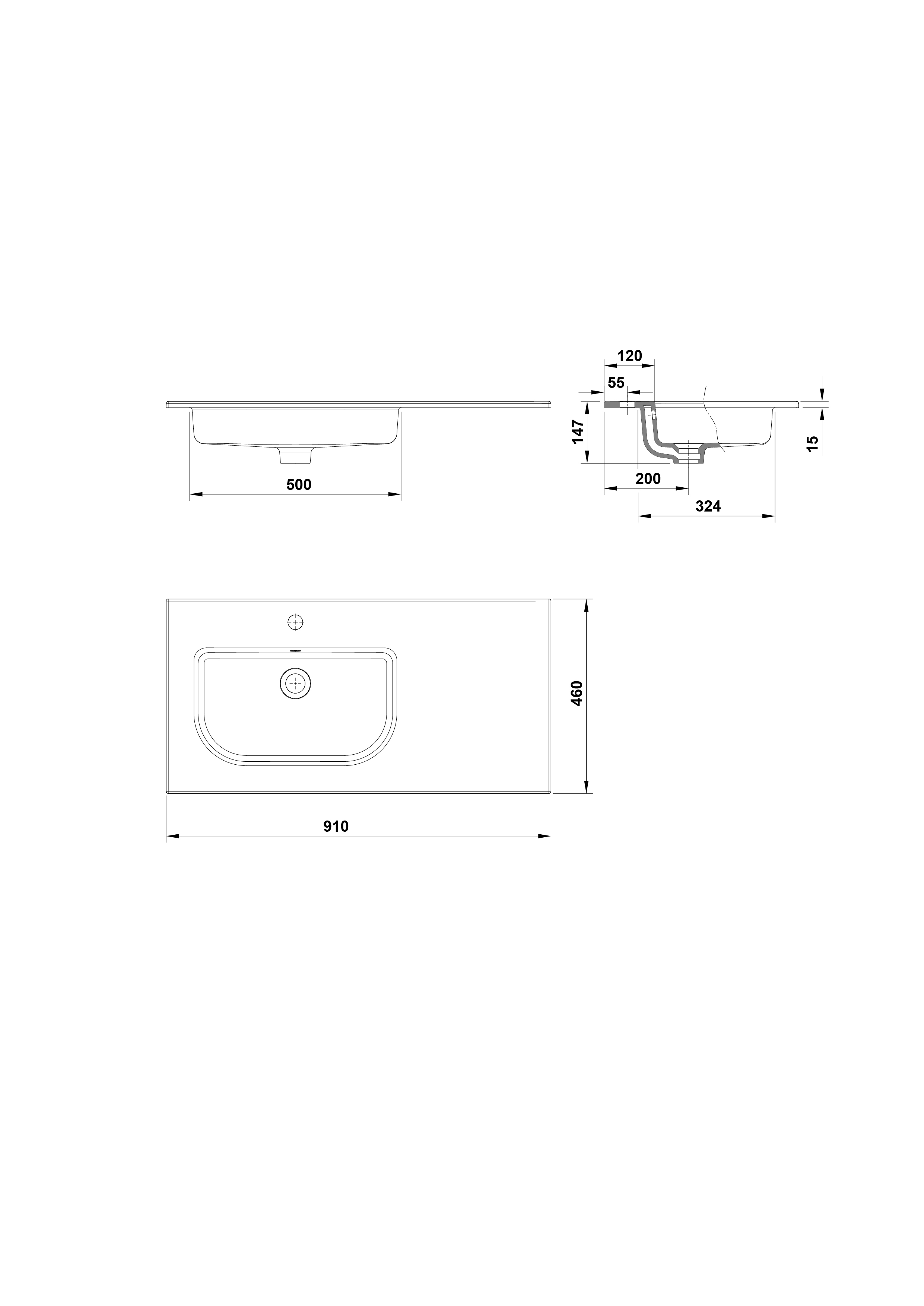 Lavabo de sobremueble 91x46 cm.