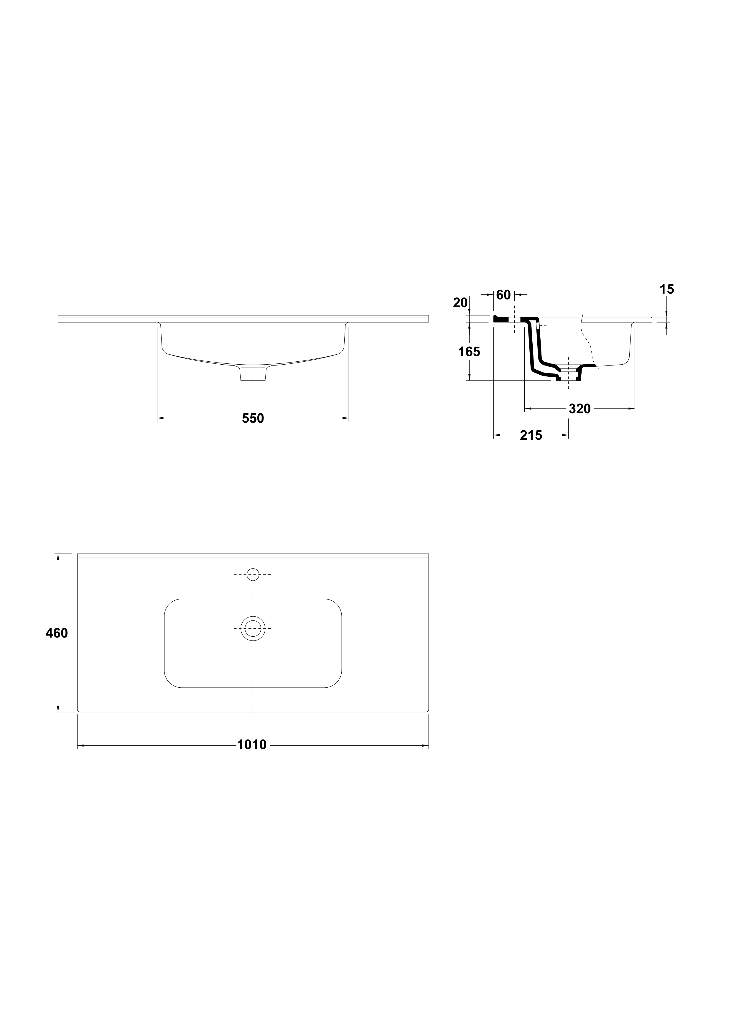 Lavabo à poser sur meuble 101x46cm.