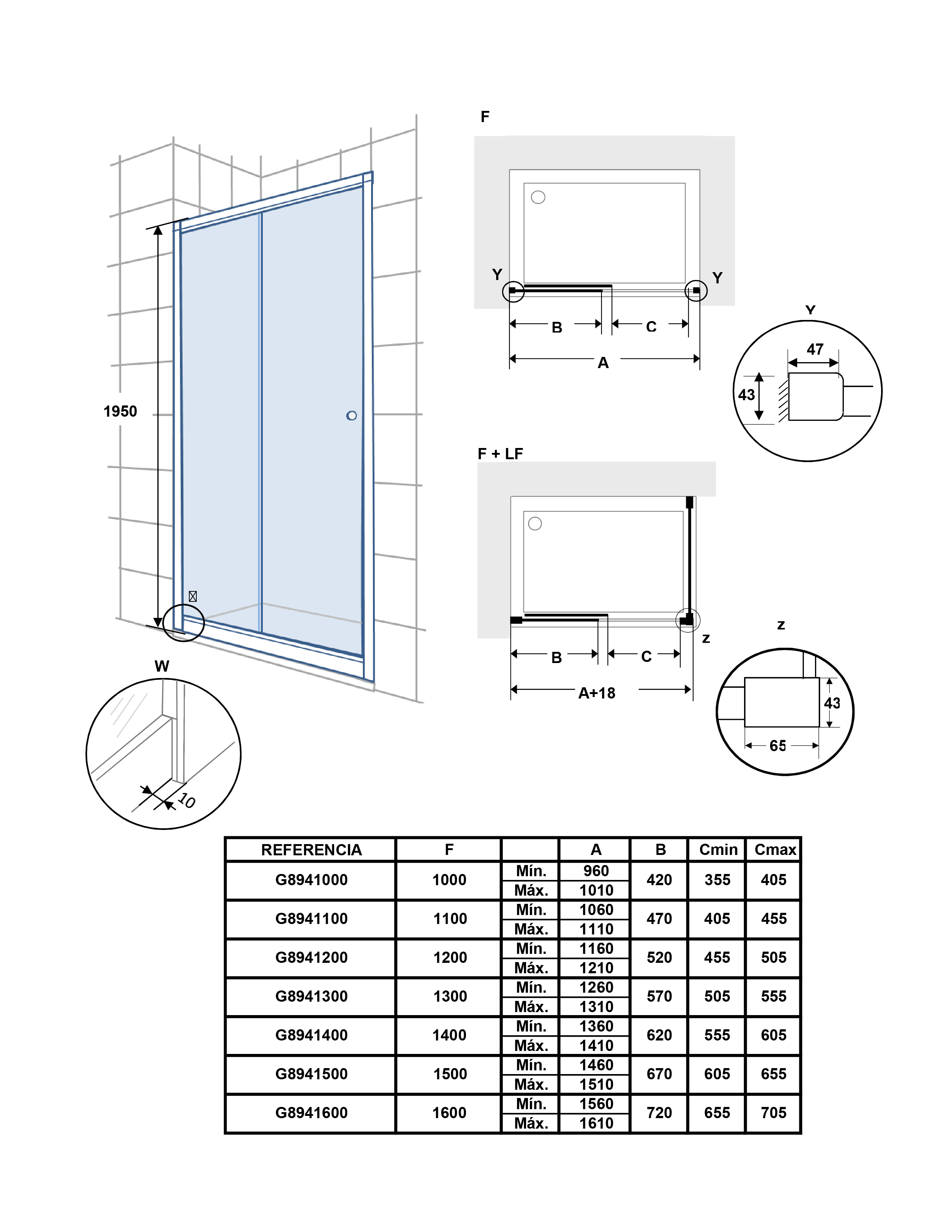 Paroi pour receveur de 130